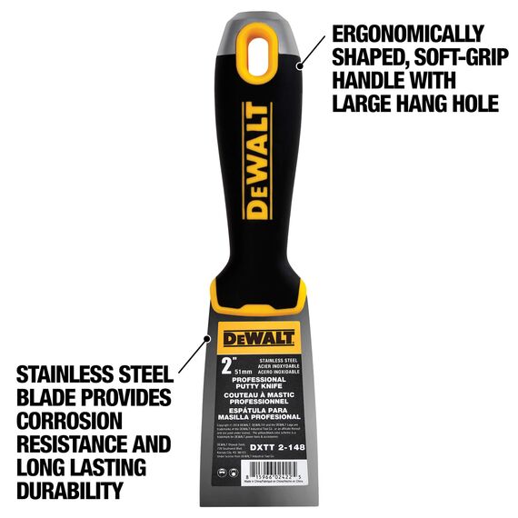 DeWALT 2" Carbon Steel Joint Knife with Soft-Grip Handle, 3 image
