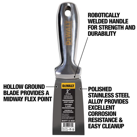 DeWALT 2" One-Piece Stainless Steel Joint Knife with Welded Handle, 3 image