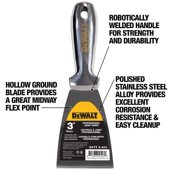 DeWALT 3" One-Piece Stainless Steel Joint Knife with Welded Handle, 3 image