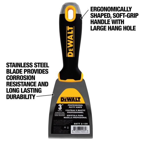 DeWALT 3" Stainless Steel Joint Knife with Soft-Grip Handle, 3 image