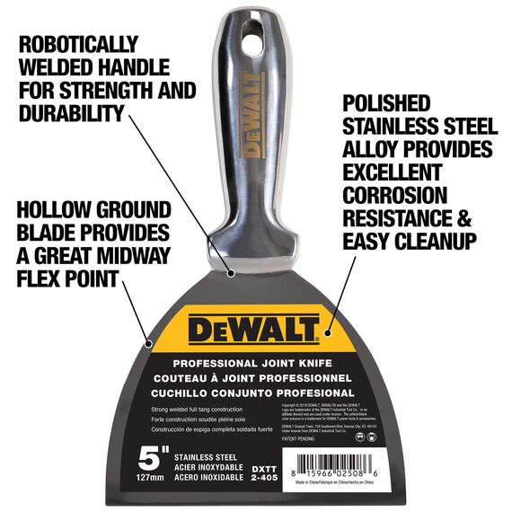 DeWALT 5" One-Piece Stainless Steel Joint Knife with Welded Handle, 3 image