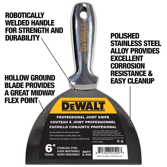 DeWALT 6" One-Piece Stainless Steel Joint Knife with Welded Handle, 3 image