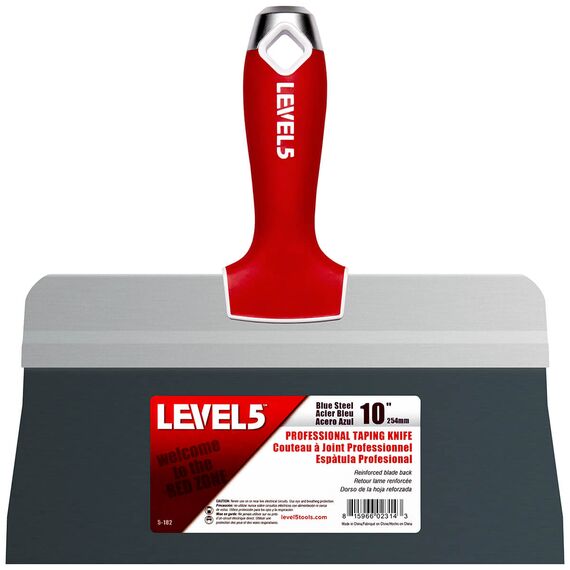 LEVEL5 10" Blue Steel Big Back Taping Knife with Soft-Grip Handle